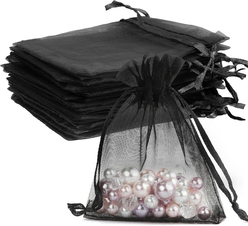 BOEIAC Organza Bags, Black Organza Bags, 50Pcs, Sheer Organza Bags 4 x 6 inch, Jewelry Gift Bags, Party Favor Bags with Drawstring, Mesh Gift Pouches Mini Candy Bags for Wedding Valentine's Day Party - Image 1